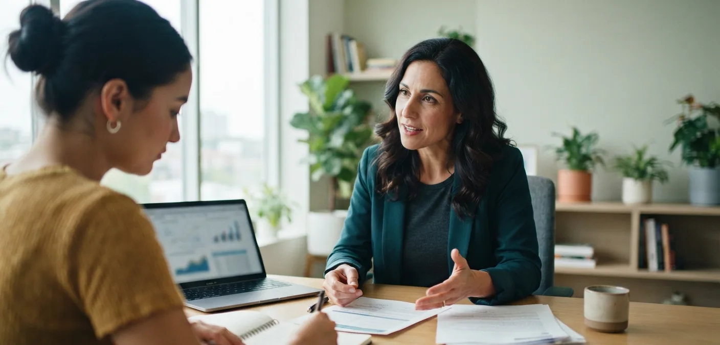 A Genix counsellor talking a student through their application documents